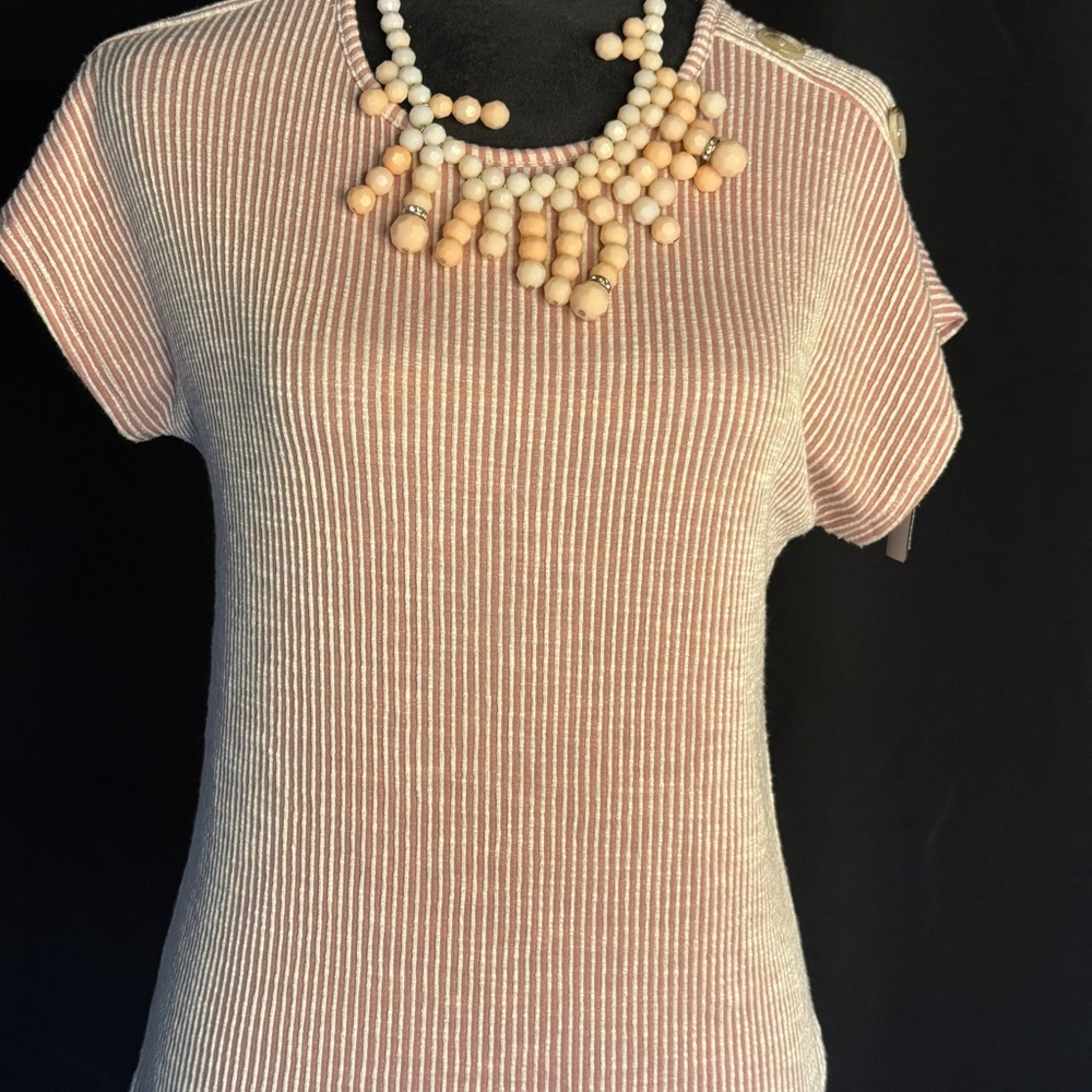 Lavish Pink and White Striped Short Sleeve Top